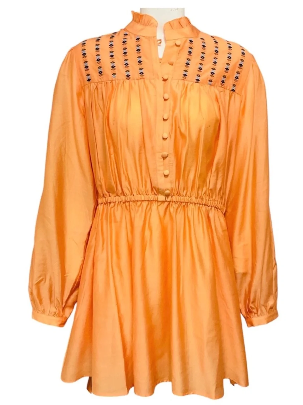 MALEJ SORBET ORANGE EMBROIDERED LONG SLEEVED MINI DRESS